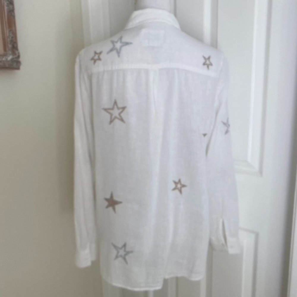 Rails Charli White Button Down Linen Rose Gold Embroidered Stars Sz Med - Picture 8 of 11